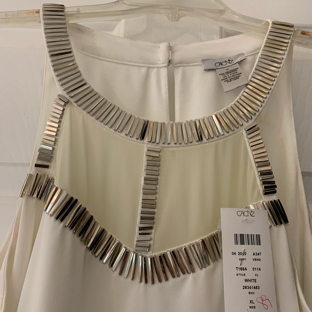 Cache white Sleevelees Top with Heavy Beading XL